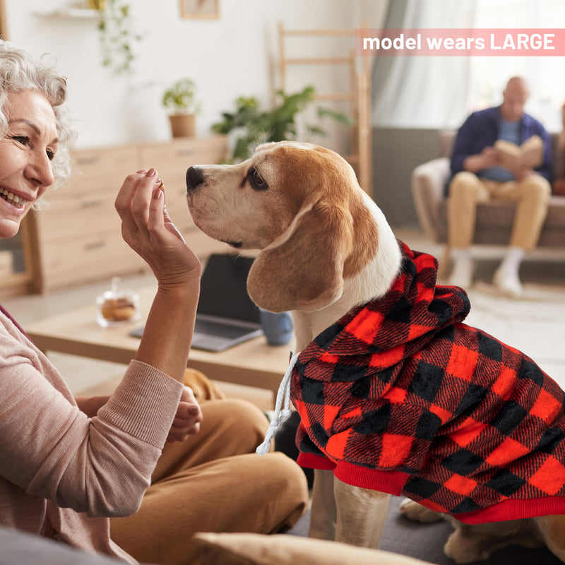 Dog Hoodie for Large Meidum Small Dogs, Winter Plaid Fleece Warm Hooded Dog Hoodies Christmas Pet Sweatshirt Clothes with Pockets for Cold Weather (S-XXL) - PawsPlanet Australia