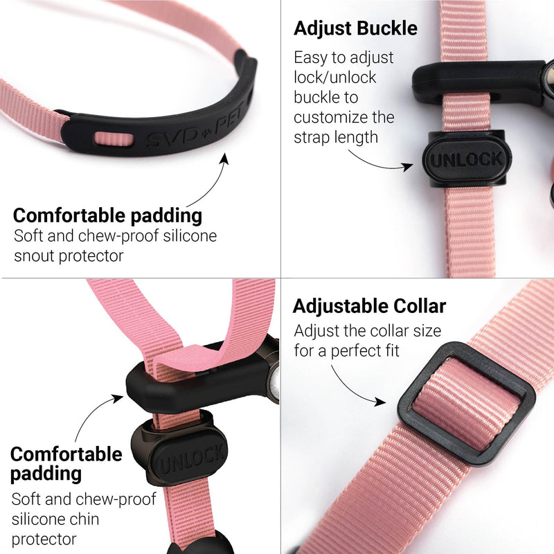 SVD.PET No-Pull Dog Headcollar for Easier Walks, Chew-Proof Protector to Increase Comfort, Simple Design, Easy to Wear and Adjust (Medium Size for Small and Medium Size Dogs, Pink) M: Upper Neck 12 - 20 inch - PawsPlanet Australia