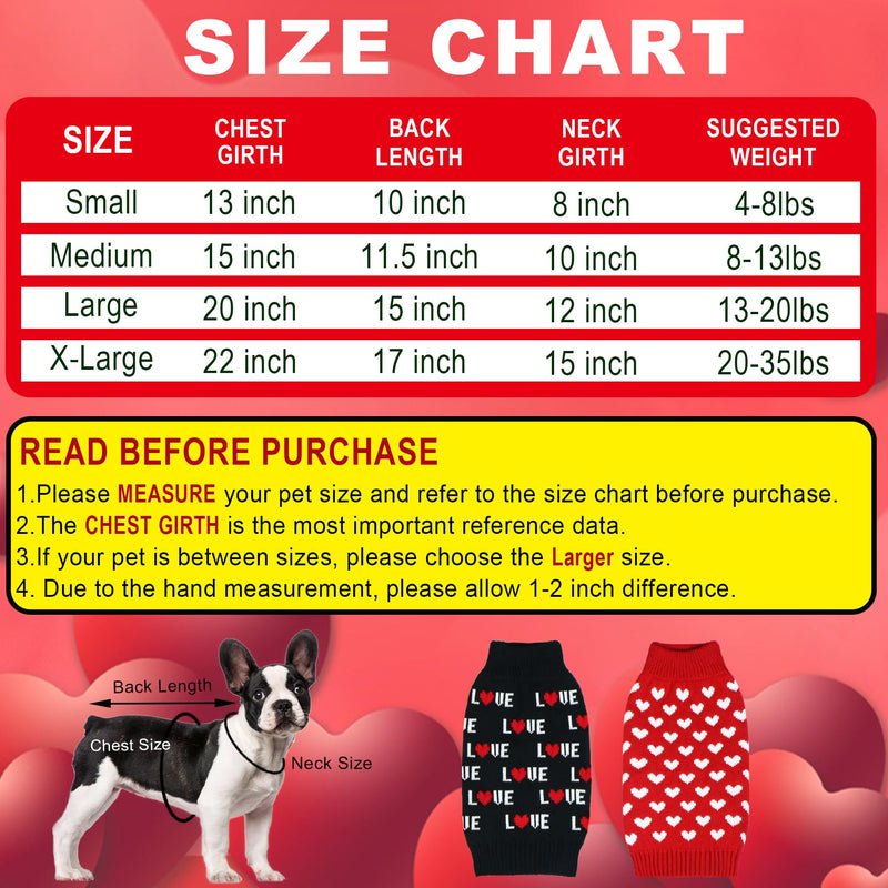 2 Pack Valentine’s Day Dog Sweater, Dog Valentines Day Clothes Dog Valentines Outfit Knitted Dog Sweaters for Small Medium Large Dogs Pets (Red Heart & Black Love, M) Red Heart & Black LOVE - PawsPlanet Australia