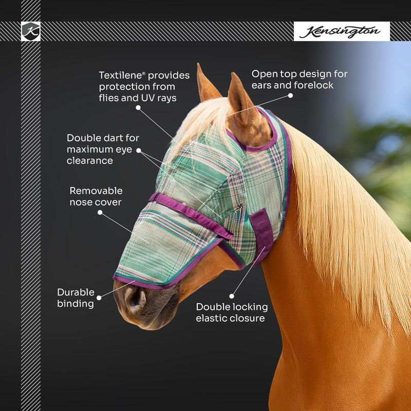 Kensington Signature Fly Mask with Removable Nose — Protects Horses Face and Nose from Biting Insects and UV Rays While Allowing Full Visibility — Ears and Forelock Able to Come Through The Mask XL (Large Horse) 181-Kentucky Blue