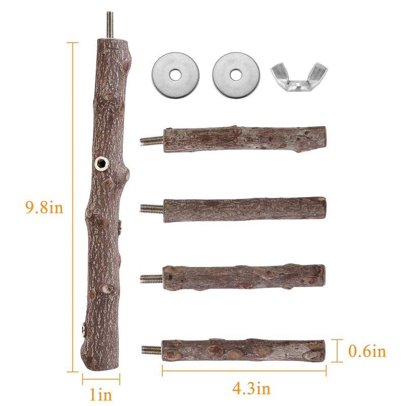Bird Perch Stand Toy, Natural Wood Parrot Perch Bird Cage Branch Perch Accessories for Parakeets Cockatiels Conures Macaws Finches Love Birds (M: 10" Length) M: 10" Length - PawsPlanet Australia