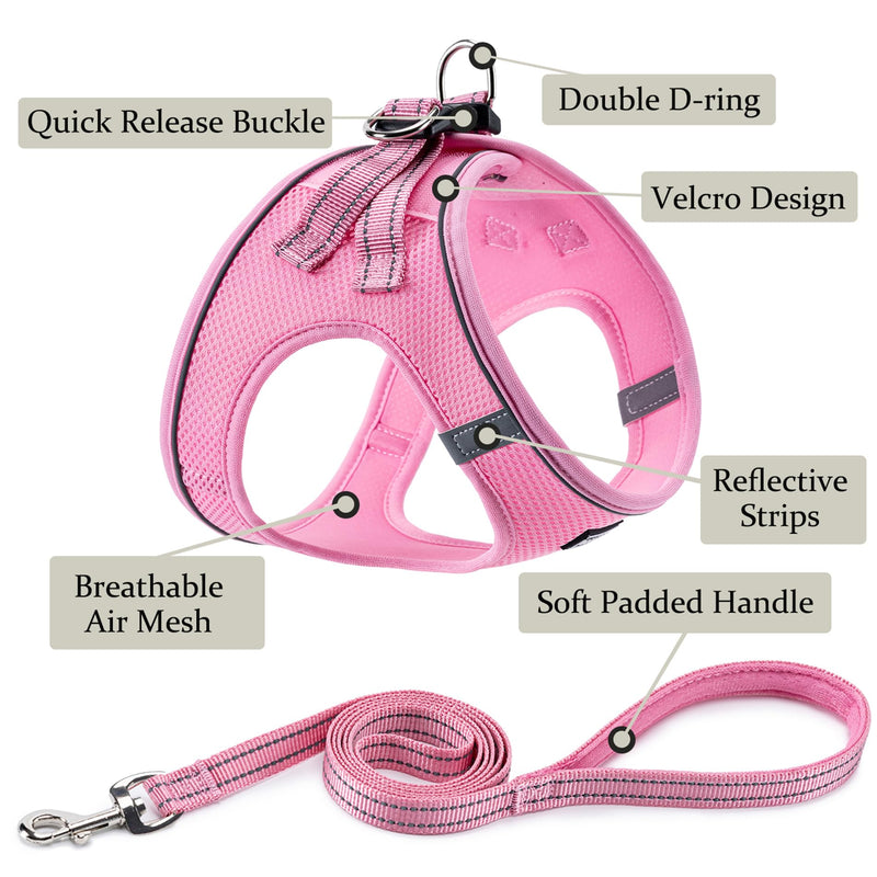 BOOMIBOO Dog Harness with Leash Set, No Pull Adjustable Reflective Step-in Puppy Pet Vest Harnesses for Small Medium Large Dogs and Cats,Pink XXS XXS(Chest:10"-12") Pink - PawsPlanet Australia