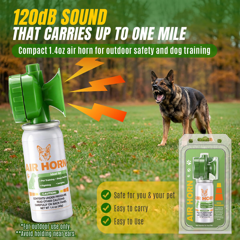 Air Horn with Holster, 1.4 oz 120 dB Loud Pet Trainer to Stop Dog Attacking Barking Fighting Jumping, Coyotes Air Horn for Safety, Protect Yourself & Pet While Walking, Green(2 Pack) 2