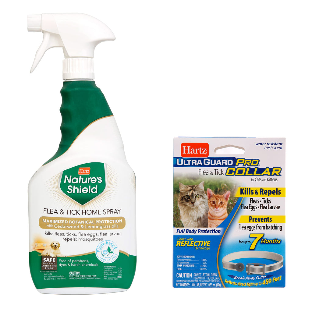 Hartz Flea & Tick Cat Bundle with UltraGuard Pro Flea & Tick Cat Collar and Nature's Shield Home Spray for Complete Flea & Tick Protection