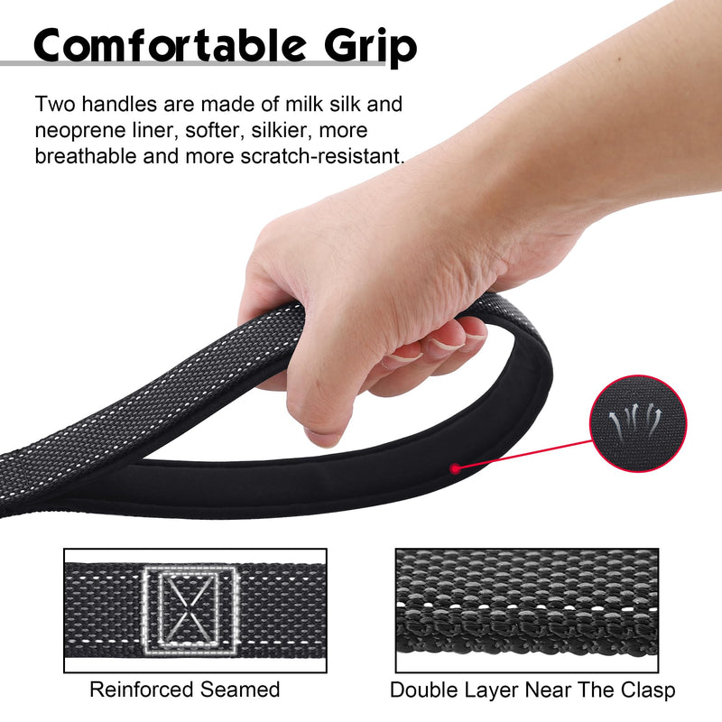 Double Handle Dog Leash - Heavy Duty, 4-6FT Reflective Tactical Leash with 2 Padded Handles, Shock Absorbing Bungee, Car Seatbelt & Easy Snap Hook, for Large, Medium & Small Dogs 4FT/0.8"-Small & Medium Dogs Black - PawsPlanet Australia