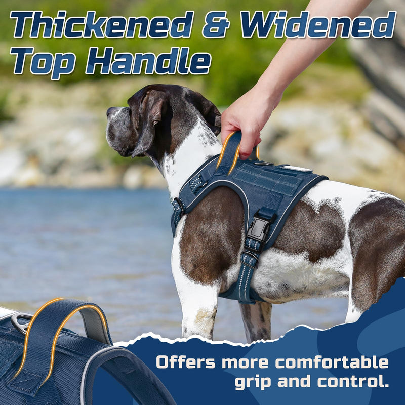 rabbitgoo Dog Harness No Pull, Military Dog Harness Medium Sized Dog with Handle & Molle, Easy Control Service Dog Vest Harness Training Walking, Adjustable Reflective Tactical Pet Harness, Blue, M - PawsPlanet Australia