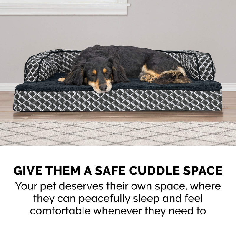 Furhaven Comfy Couch Plush & Décor Sofa-Style Egg Crate Orthopedic Foam Dog Bed - Diamond Gray, Small (Comfy Couch - Plush & Decor) Diamond Gray - PawsPlanet Australia