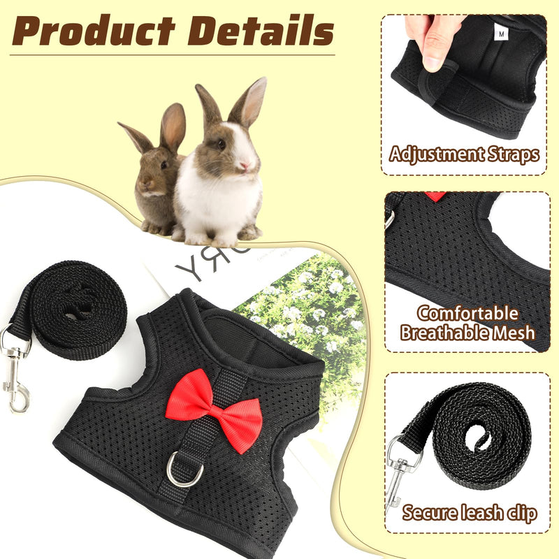Bunny Harness and Leash Set, Soft Breathable Rabbit Leash Vest with Cute Bow Mesh Adjustable Vest Bunny Leash for Walking Gear Escape Proof for Kittens, Ferrets, Guinea Pigs(Black M) Black M - PawsPlanet Australia