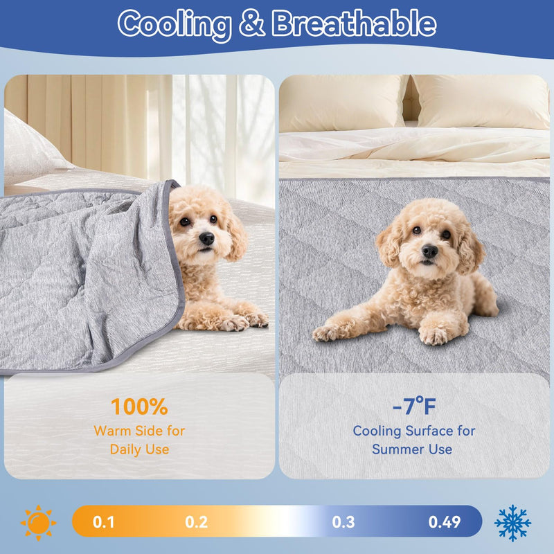 Premium Dog Cooling Blanket,Ultra-Soft & Lightweight Reversible Throw for Dogs,Washable Pet Throw Blanket with Q-MAX>0.4 for Summer,Couch Protector & Dog Bed Cover & Reusable & Built-in Strap 40x60 L"40x60" - PawsPlanet Australia