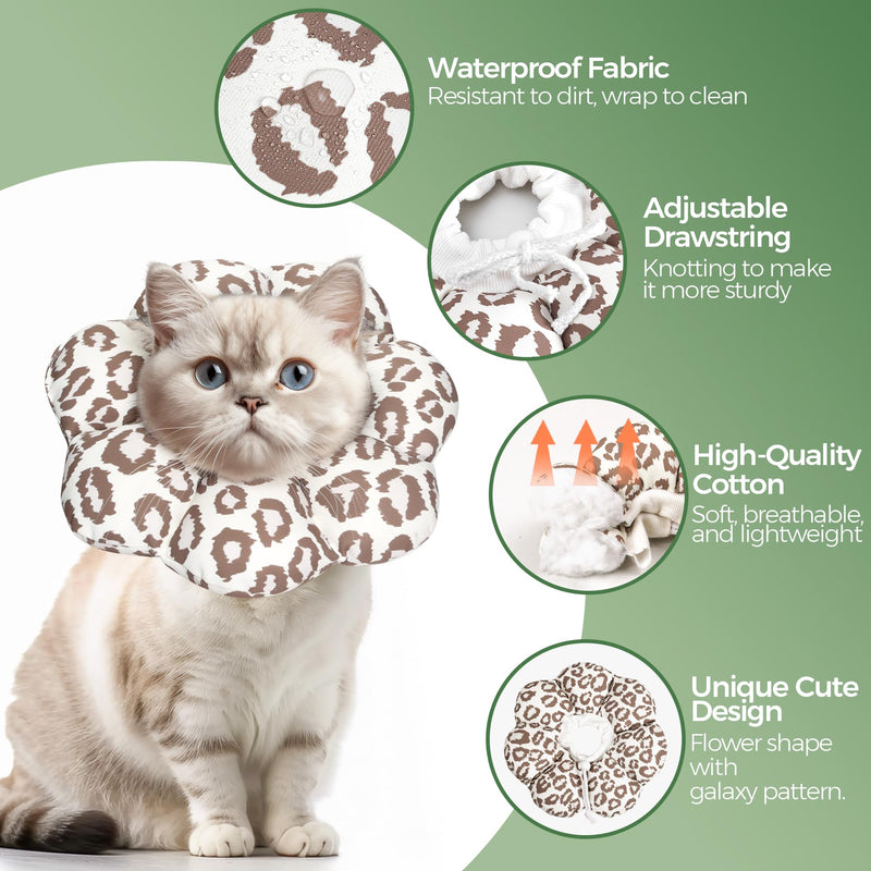 ComSaf Cat Cone Collar Soft - E Cat Collar Cones to Stop Licking After Surgery, Recovery Elizabethan Collar for Cats, Soft Cat Cone for Small Cats Kitten, Waterproof & Lightweight, Brown Leopard, S S (Neck:5.5-9 in)