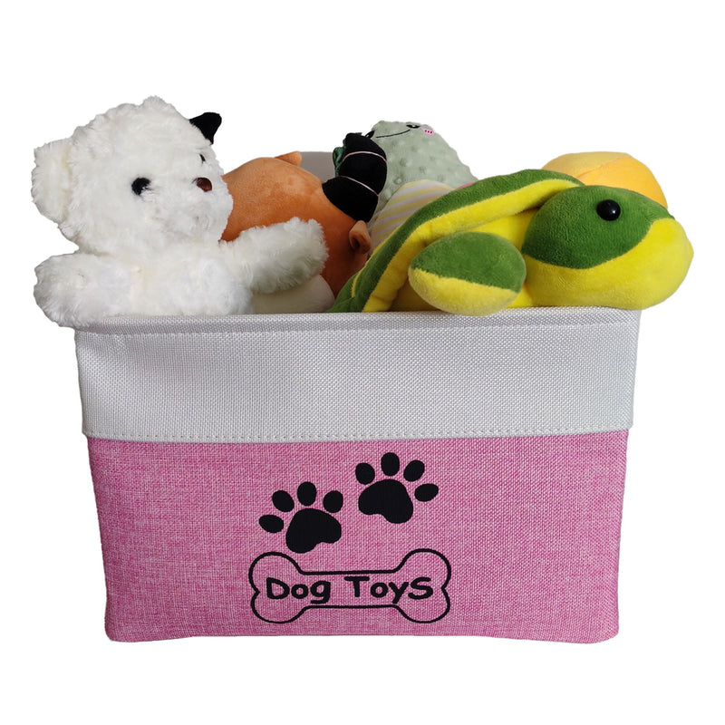 Dog Toy Basket Collapsible Dog Toy Box with Handles Foldable Dog Toy Bin for Pet Toys,Accessories M:15"L x 11"W x 9"H Pink Side Frame - PawsPlanet Australia