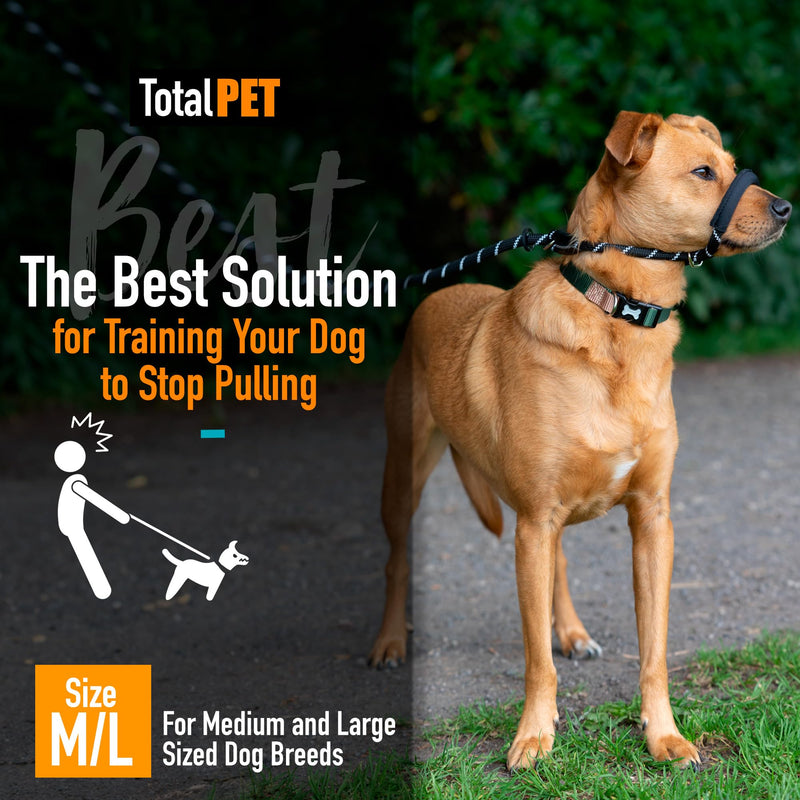 Total Pet Figure of 8 Dog Lead - Anti Pull Stop Dogs Pulling - Rope Slip Leads with Padded Nose Support (Black, Medium/Large) Black