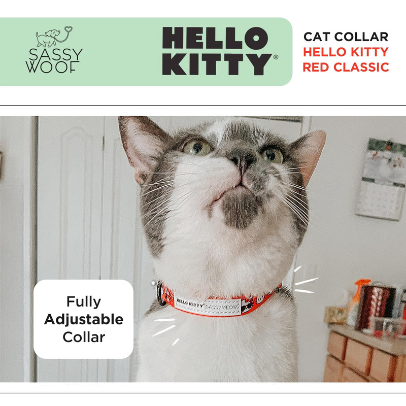 Sassy Woof Cat Collar Hello Kitty® Red Classic - S, Adjustable, Durable, Comfortable, Patented Design and Stylish Pet Accessories for Small Cats - PawsPlanet Australia