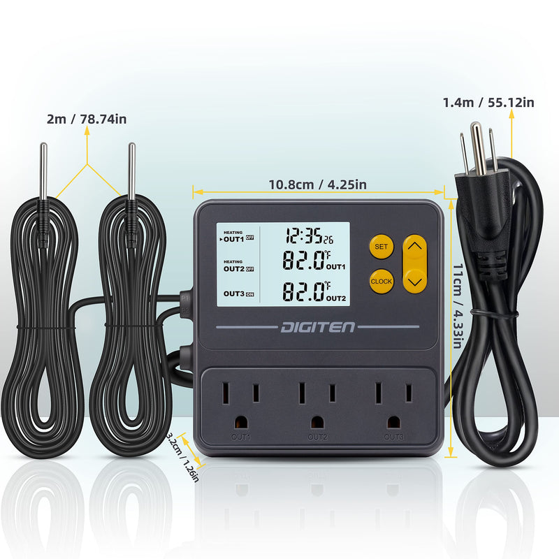 DIGITEN Reptile Temperature Controller with Timer Day-Night,3-Stage Outlet Thermostat Cooling Heating Mode Temperature Controlled for Ball Pythons,Mushroom,Fermentation,Bearded Dragon - PawsPlanet Australia