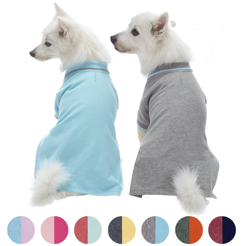 Blueberry Pet Back to School 2-Pack Prep School Style Dog Polo Shirts | Cotton Outfit for Small Pets in Sky Blue + Light Grey, Back Length 14 inch - PawsPlanet Australia