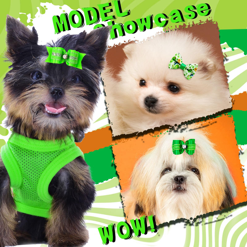 80pcs St.Patrick's Day Dog Bows, Holiday Pet Dog Hair Grooming Bows with Rubber Bands, St.Patrick's Day Green Lucky Clover Element Dog Hair Bows for Dog Puppy Yorkie Hair Accessories - PawsPlanet Australia