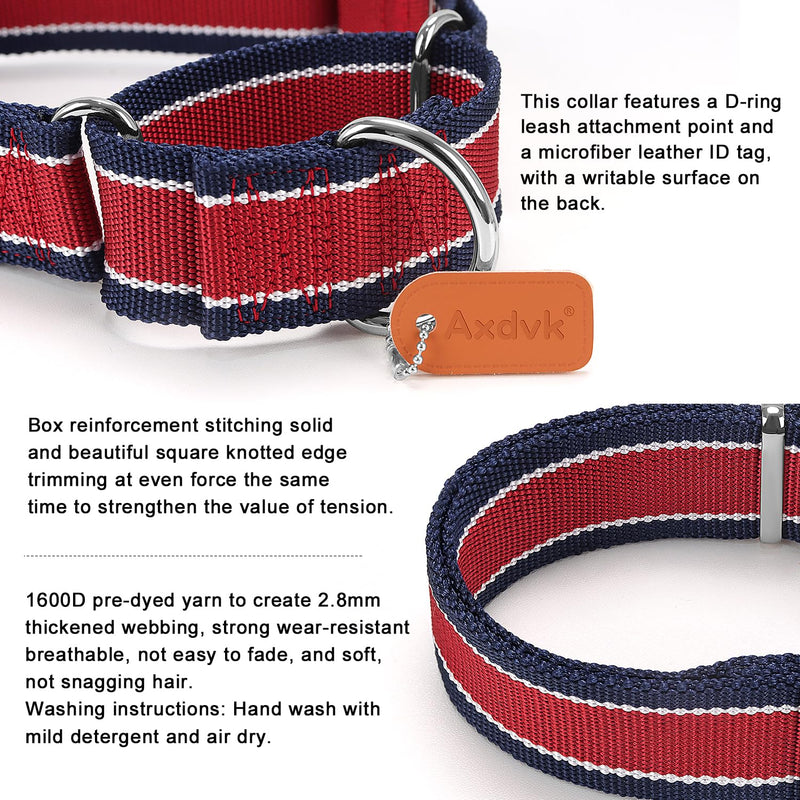 Martingale Collar 1.5 Inch Wide 1600D Extra Strong Anti Escape Nylon Dog Collar, No Pull Heavy Duty Pet Collars with 3-Color Stripe for Medium to Large Dogs (L, Khaki & Dark Brown) Large: 17" -26" - PawsPlanet Australia