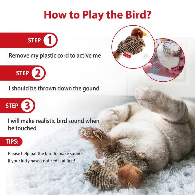 Gigwi Interactive Electronic Cat Toy (Not Flapping), Automatic Chirping Bird Cat Toy Squeaky with Feather Tail, Melody Chaser Toy Bird for Cats to Play Alone, Play and Squeak Kitten Toy for Boredom - PawsPlanet Australia