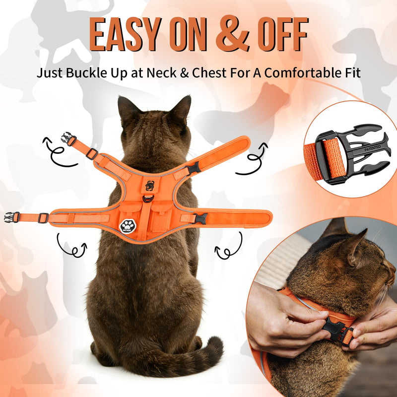 OneTigris Cat Harness and Leash - Escape Proof Soft Adjustable Kitten Harness, Breathable, Comfortable, Durable Water-Resistant Tactical Vest with Reflective Strips and Pocket for Cat Tracker Orange XXXS:(N:6.5"-12",C:12"-16",B.L:6.5",W:6.5 -13 lbs) - PawsPlanet Australia