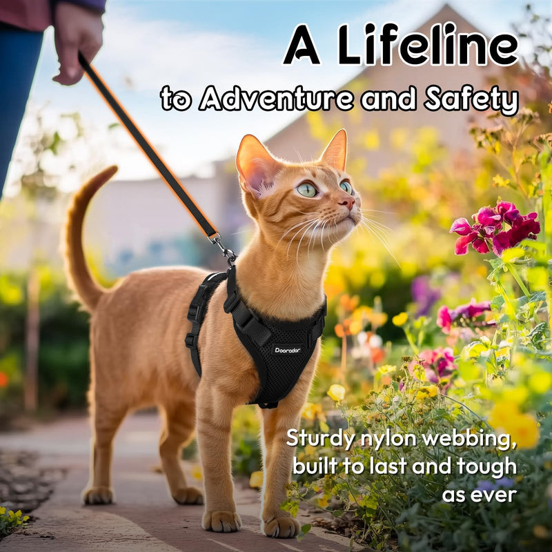 Dooradar Cat Harness and Leash Set, Escape Proof Safe Adjustable Kitten Vest Harnesses for Walking, Easy Control Soft Breathable Mesh Jacket with Reflective Strips for Cats, Black, XS - PawsPlanet Australia
