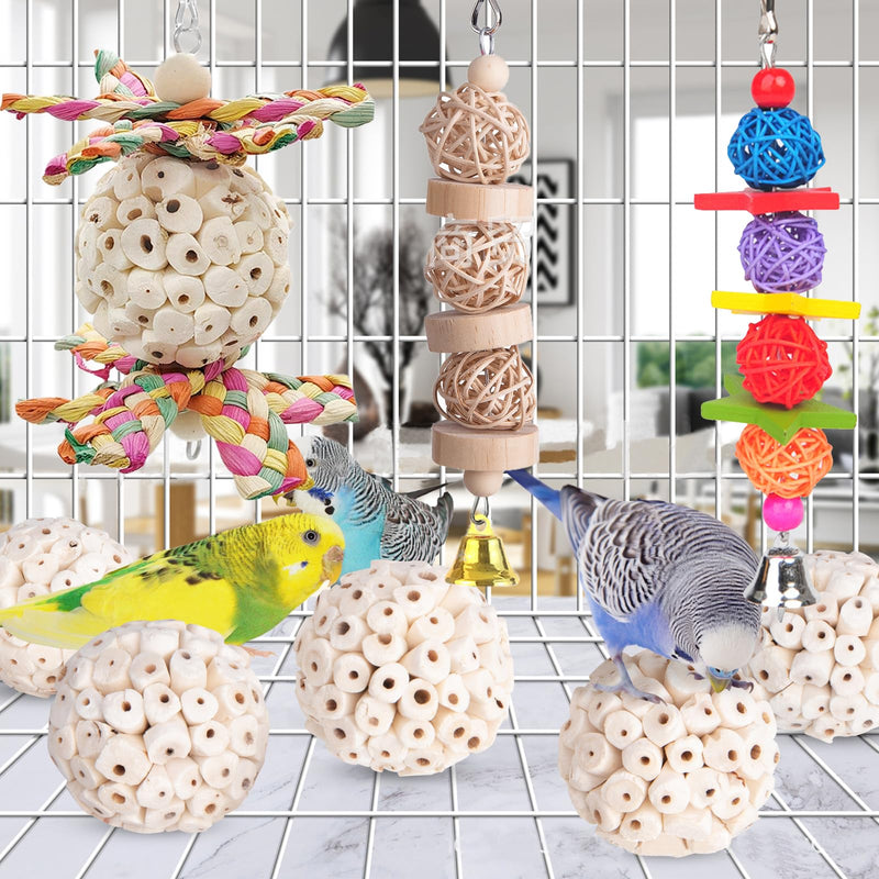 Bird Toys, Natural Sola Balls Parrot Foraging Chew Toys Hanging Cage Accessories for Conure Cockatiel Parrot Lovebird Budgie