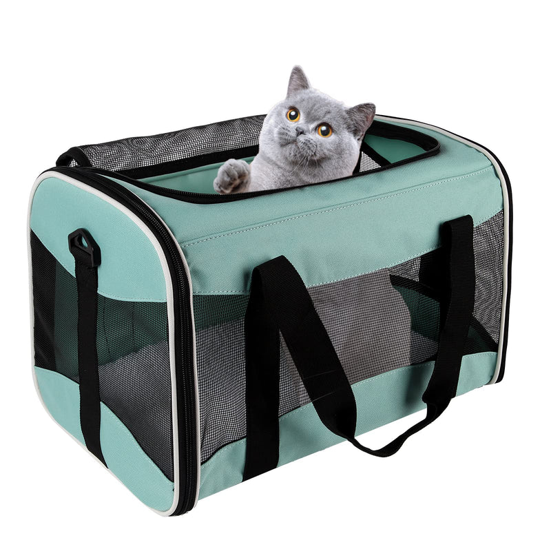 Cat Carrying Case Pet Dog Carrier Soft-Sided Cat Bag Airline Approved, Pet Travel Carrier Up to 15 Lbs, Collapsible Cats Carrier Dog Carrier for Medium Small Cats Dogs(17x11x11 Green) 17.0"L x 11.0"W x 11.0"H - PawsPlanet Australia