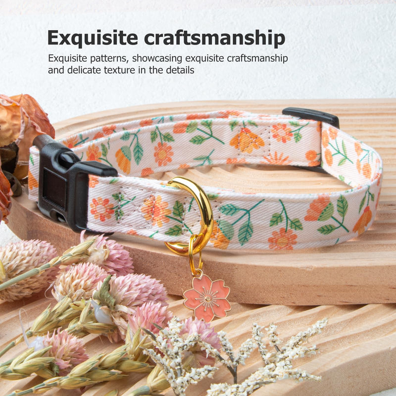 Cotton Handmade Dog Collar Cute and Distinctive Patterns Pink Sunflower with Pendant for Girl Boy Dogs Collars S Beige Sunflower