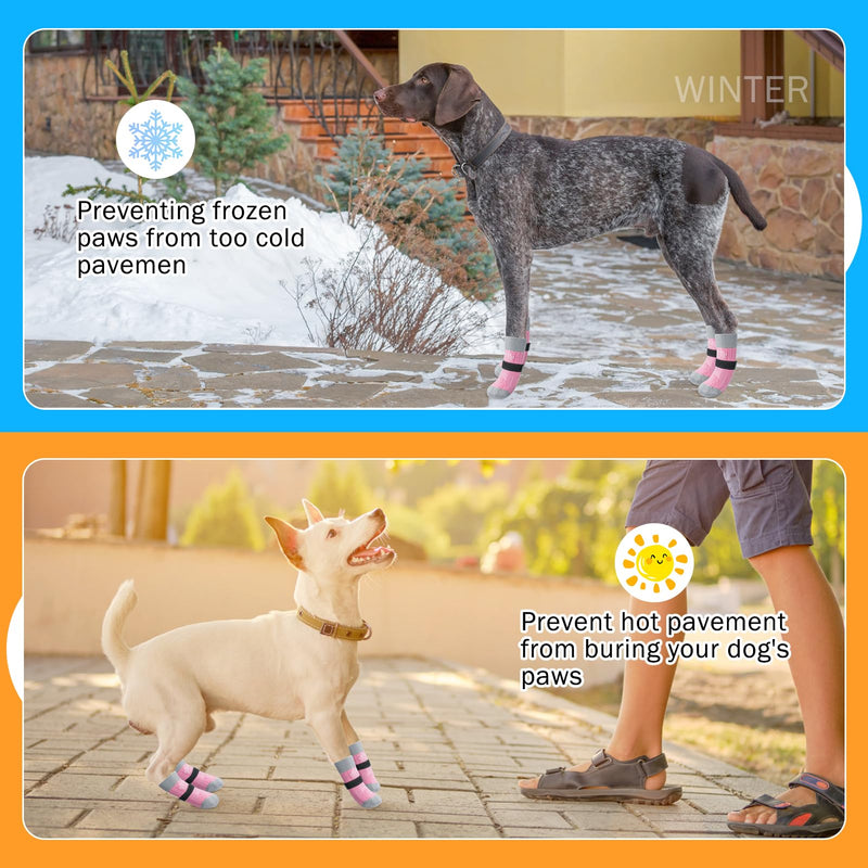 SCENEREAL Dog Socks to Prevent Licking Paws for Hardwood Floors Anti Slip, Dog Grippy Boots Shoes for Hot/Cold Pavement, Paw Protectors with Grippers for Small Medium Large Senior Dogs XS(Pack of 4) Pink Pearl Paw - PawsPlanet Australia