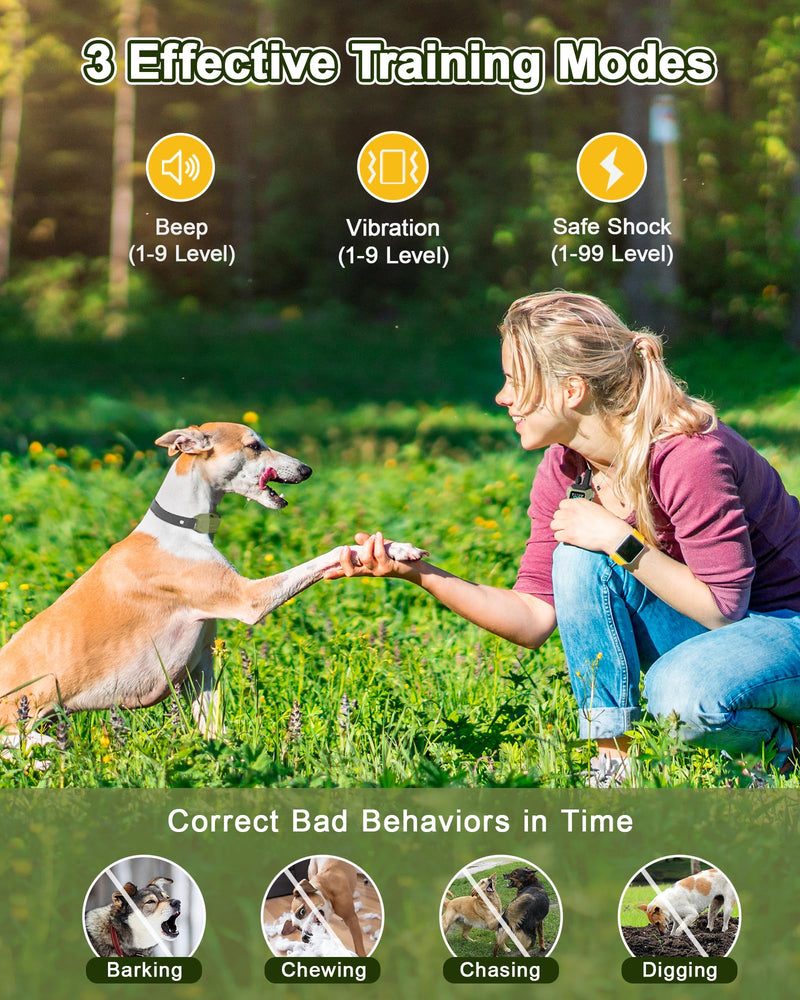 Dog Shock Collar with Remote Control, 4000FT Dog Training Collar with Beep(1-9) & Vibration(1-9) & Safe Static(1-99), IPX7 Waterproof & Rechargeable Shock Collar for Dogs All Breeds 10-120lbs - PawsPlanet Australia