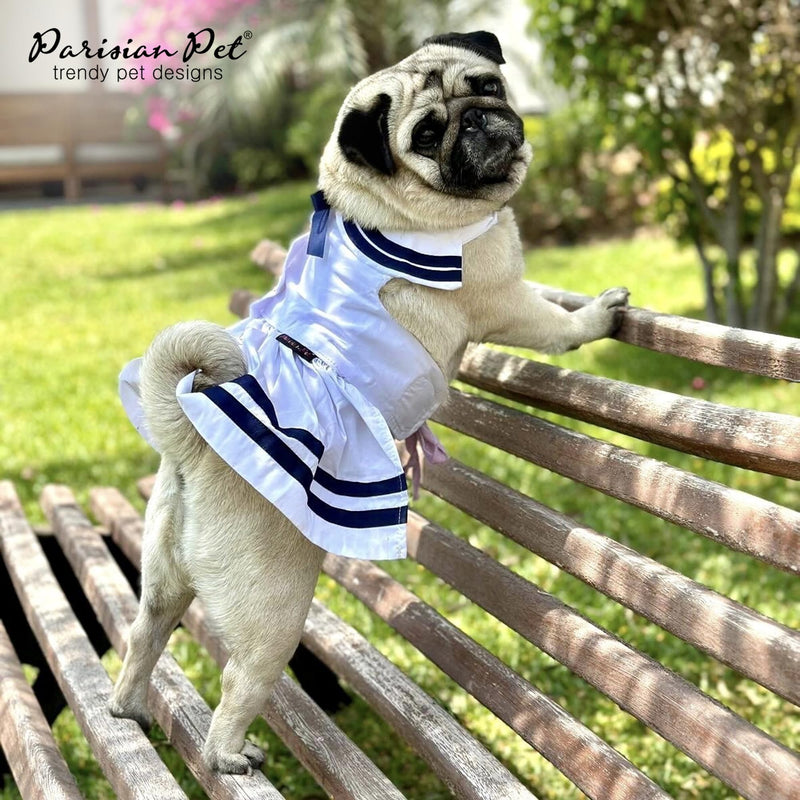 Parisian Pet Sailor Dog Dress - 100% Cotton Summer Clothes for Large Dogs Girl - Nautical Pet Apparel - Stylish Dog Outfit - Lightweight and Breathable Puppy Clothes - Cute Dresses for Dogs Sailor Dress L