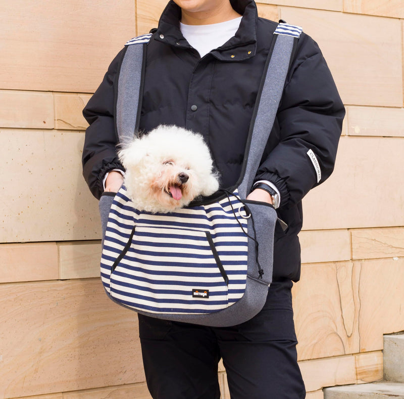 NATUYA Dog Sling Carrier Puppy Carrier, Adjustable Pet Front Sling Carrier Travel Bag with Bottom Pad, Pet Carrier for Small Dog Cat Puppy Traveling Hiking Camping (Bule Strip, 8-15 lb) Bule Strip - PawsPlanet Australia