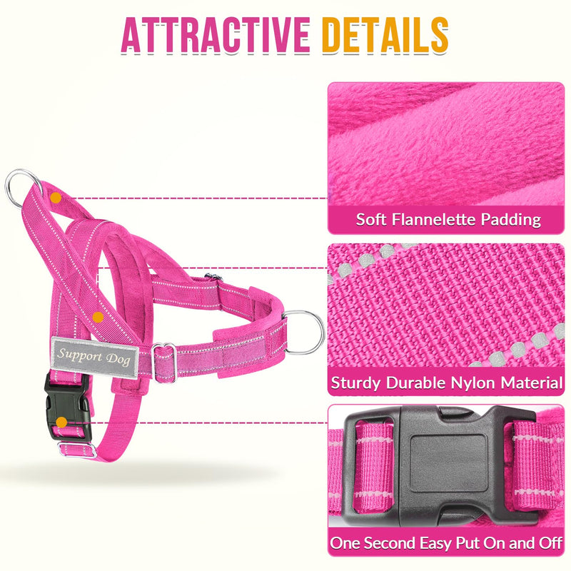 SlowTon No Pull Dog Harness - Heavy Duty Dog Harness and Leash Set for Medium Large Dogs, Reflective Tactical Harness with Soft Padded and Front Clip for Easy Walk and Training (Fuchsia L) Fuchsia