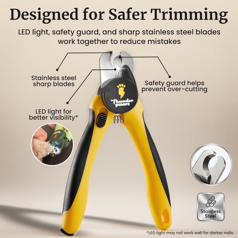 LED Dog Nail Clippers with Light, Trimmers with Protective Guard, Quick Sensor, Safety Lock and Nail File - Suitable for Large and Small Dogs & Cats (Yellow, LED) Medium-Large (LED) Yellow - PawsPlanet Australia