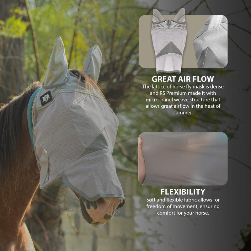 RS Premium Horse Fly mask with Ears and Nose Protection from UV | Horse mask Shields Your Equine from Flies | Fly mask Ensure Horse Comfort Under Sunny Skies | Enjoy Ride with Equine Fly mask Large Gray - PawsPlanet Australia
