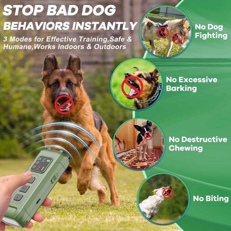 Ultrasonic Dog Bark Deterrent & Anti-Barking Training Device, 3 Modes to Stop Dog Barking, Handheld Tool, Safe, Rechargeable, Compact and Portable, Suitable for Indoor/Outdoor Use(Green) Green