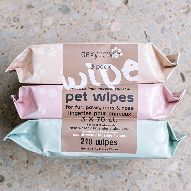 Pet Cleansing Wipes - 3 Packs (70ct Each) - Aloe-Lavender-Rose Water - Wet Wipes for Dogs & Cats, Fur-Paws-Face, Natural Pet Safe Grooming - PawsPlanet Australia