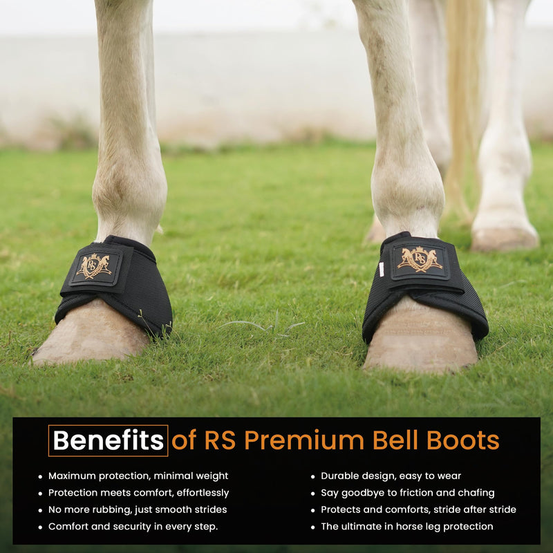 Bell Boots | Prevent Horses from Injury | Professional Bell Boots for Horses with Superb Protection, Durability, Comfort, Relaxable & Lightweight Large GoldLine Black - PawsPlanet Australia