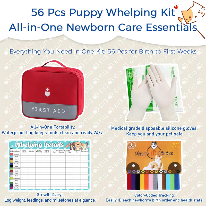 Puppy Whelping Kit, Kitten Puppy Whelping Supplies, Newborn Puppy Essentials, Whelping kit for Puppies Birth, Whelping Collars, Digital Thermometer, Stethoscope, Sputum Aspirator and More - PawsPlanet Australia