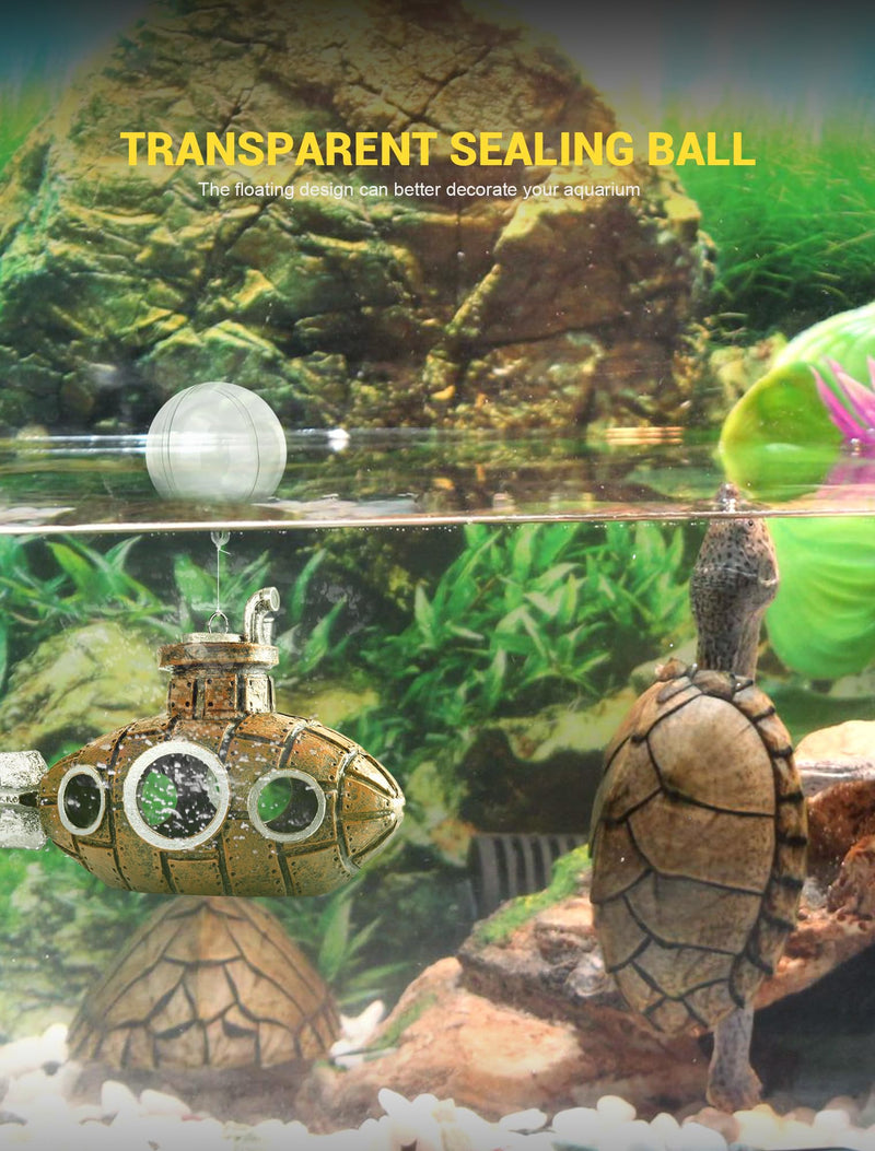 Floating Fish Tank Decoration, Little Cute Retro Submarine Aquarium Decoration with Two Float Balls , Resinous Fish Tank Accessorie, Safe Fish Toy for Betta Cichlid Goldfish Shrimps Hermit Crabs Floating submarine 4.9'' - PawsPlanet Australia