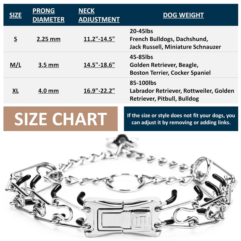 MOZETO Prong Collar for Dogs, Adjustable Quick Release Stainless Steel Dog Pinch Training Collar with Metal Buckle Silver Neck Girth 11.2"-14.5" - PawsPlanet Australia