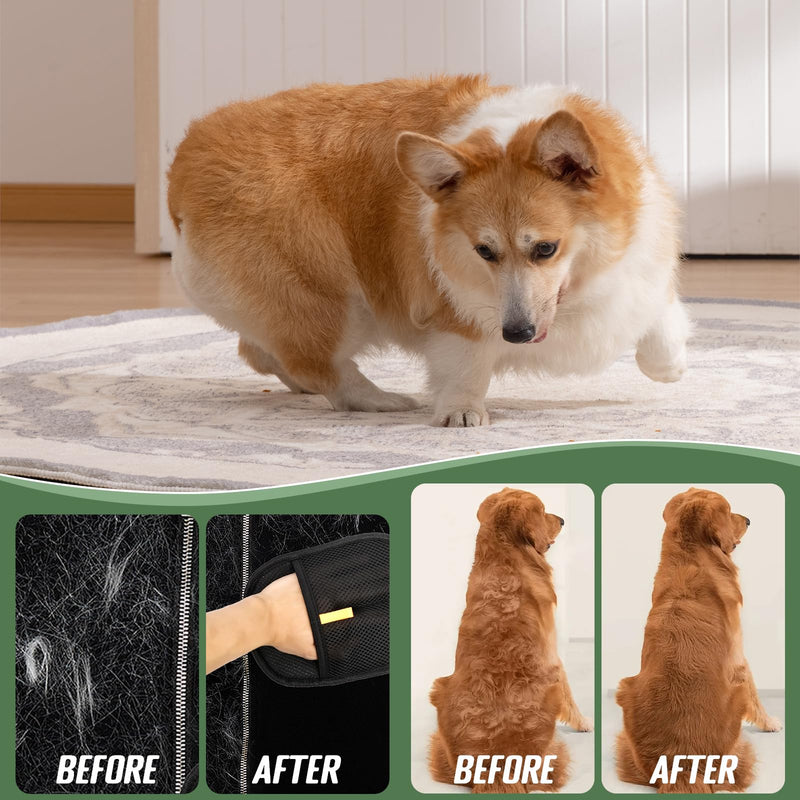 2 Pack Pet Hair Removal Gloves, Reusable Electrostatic Pet Hair Remover Grooming Gloves for Cats & Dogs Tool Hair Brush with 1 Comb for Clothing Couch Carpet Car Seat - PawsPlanet Australia