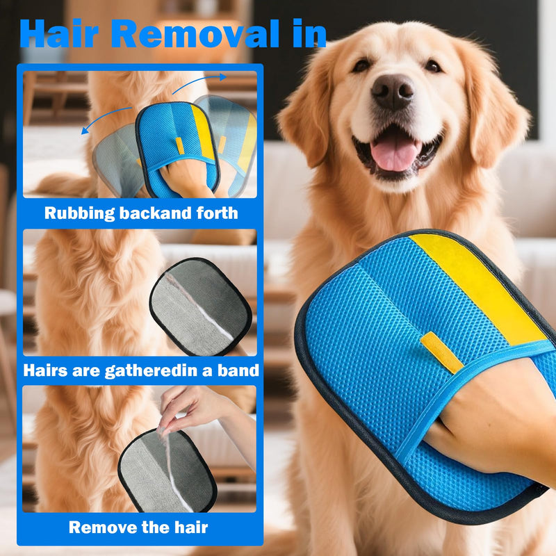 2 Pcs Pet Hair Removal Glove for Dogs & Cats,Reusable Strong Grooming Gloves,Hair Remover for Couch,Furniture, Carpet,Car Seats & Clothing (Blue) - PawsPlanet Australia