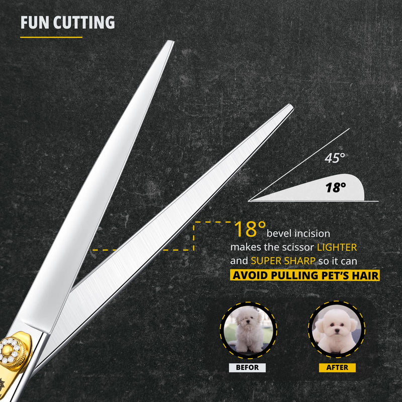 Dream Reach 8 Inch Ergonomic Dog Scissors, 440C Stainless Steel, Professional Pet Grooming Scissors with Adjustable Screw Fur Scissors - PawsPlanet Australia