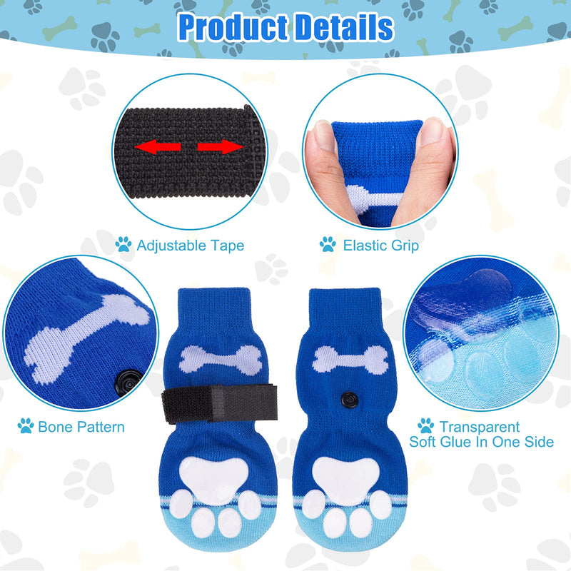 BINGPET Anti-Slip Dog Socks with Bone Embroidery Pattern - 2 Pairs Soft and Breathable Pet Puppy Paw Protector Medium Blue - PawsPlanet Australia