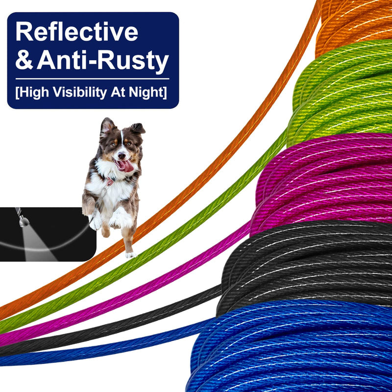 Dog Leads for Yard 20ft 25ft 30ft 35ft 40ft 45ft 50ft 55ft 65ft 100ft Dog Tie Out Cable Runner Steel Tieout Heavy Duty Tether Chew Proof Long Dog Chains for Outside, Camping, Park (65ft-Black) 65ft-Black - PawsPlanet Australia
