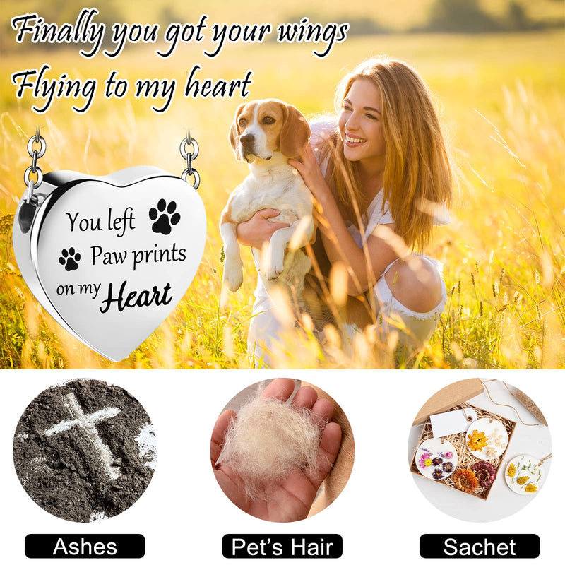 Yinkin 2 Pcs Pet Cremation Jewelry for Ashes Urn Necklace with Paw Print Heart, Pet Dog Ashes Necklace Stainless Steel Pendant Black and Silver Urn Locket with Funnel Kit for Pet Dog Cat Ashes - PawsPlanet Australia