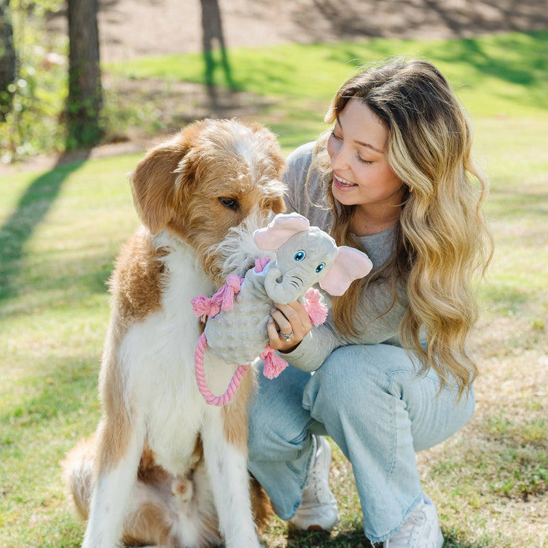 Squeaky Dog Stuffed Animals Chew Toy - Crinkle Paper Tug of War Rope Plush Dog Toy - Soft Tough Squeaker Dog Entertainment Toys for Home Alone - Fun Boredom Busters for Dogs - Elephant - PawsPlanet Australia