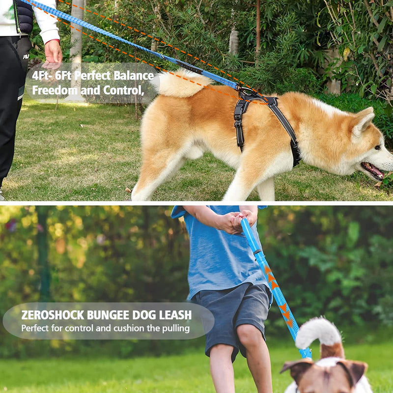 Heavy Duty Dog Leash for Large Dogs, 4-6FT Traffic Padded 2 Handles for Extra Control, Strong Shock Absorbing Bungee With Car Safety Buckle, Reflective for Night Walking Navy Blue - PawsPlanet Australia