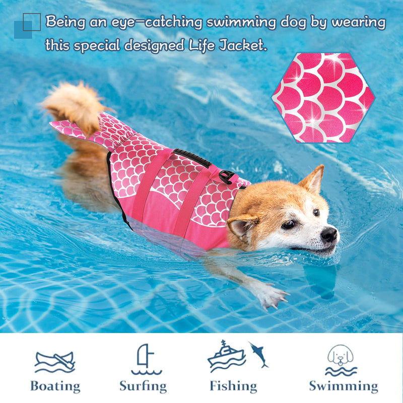 Dogcheer Dog Life Jacket, Cute Mermaid Dog Life Vest for Swimming Boating with Superior Buoyancy and Rescue Handle, Adjustable Puppy Swim Vest Pet Floating Vest for Small Medium Large Dogs(Pink, M) Pink-Mermaid - PawsPlanet Australia