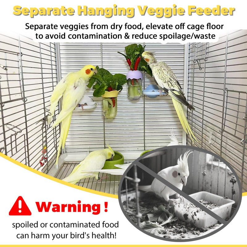 2Pcs Bird Cage Feeder for Vegetable, Parrot Veggies Holder with Water-Storage Design to Keep Greens Fresh, No Mess Hanging Millet Feeder for Parakeet, Quick Clean Clip, No Spill Feeders for Parrots - PawsPlanet Australia